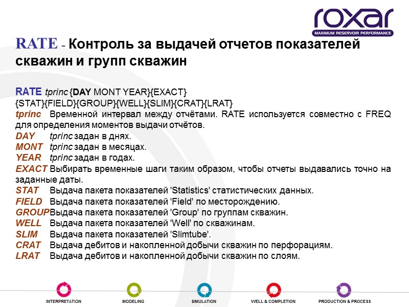 Выдача отчетов RATE - Контроль за выдачей отчетов показателей скважин и групп скважин 